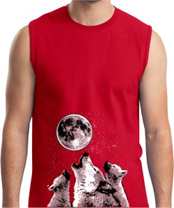 Wolves Howling at The Moon Bottom Print Mens Muscle Shirt