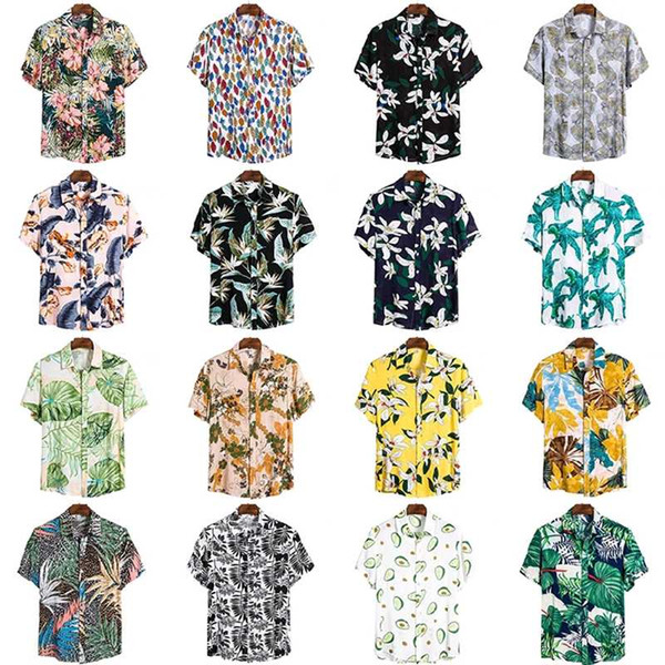 aoliwen brand men's shirt summer breathable hawaiian beach vacation shirt color casual men's printing large size