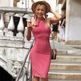 as a woman’s summer lace without back sleeves contrast striped clothing mini women’s dress