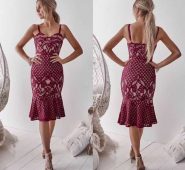 attacked from the black woman and rose red lace spaghetti strap celebrity mermaid cocktail party dress bandag