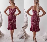 attacked from the black woman and rose red lace spaghetti strap celebrity mermaid cocktail party dress bandag