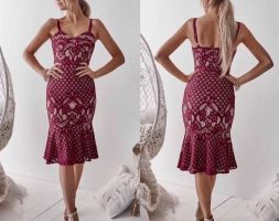 attacked from the black woman and rose red lace spaghetti strap celebrity mermaid cocktail party dress bandag