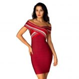 attacked from woman in the red barra neck elegant and cocktail party bandage dress