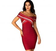 attacked from woman in the red barra neck elegant and cocktail party bandage dress
