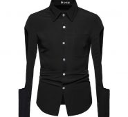 autumn men’s shirt lapel single breasted solid long sleeve hollow out sfashion casual personality washable male clothes