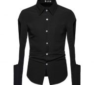 autumn men’s shirt lapel single breasted solid long sleeve hollow out sfashion casual personality washable male clothes