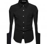 autumn men’s shirt lapel single breasted solid long sleeve hollow out sfashion casual personality washable male clothes