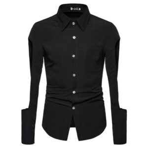 autumn men's shirt lapel single breasted solid long sleeve hollow out sfashion casual personality washable male clothes