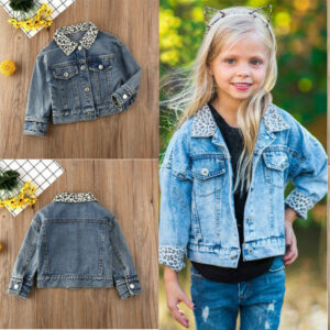 autumn winter fashion girls denim jacket leopard print long sleeve coat toddler kids baby girl outerwear 9m-5y