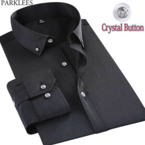 black mens dress shirts 2021 fashion crystal button tuxedo shirt men slim fit long sleeve shirt male business wedding chemise