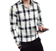 black white men plaid shirt long sleeve spring & autumn shirt men fashion slim mens shirts size s-xxxl man camisa masculina1