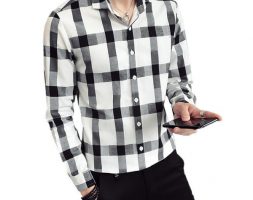black white men plaid shirt long sleeve spring & autumn shirt men fashion slim mens shirts size s-xxxl man camisa masculina1