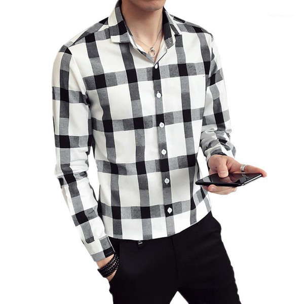 black white men plaid shirt long sleeve spring & autumn shirt men fashion slim mens shirts size s-xxxl man camisa masculina1