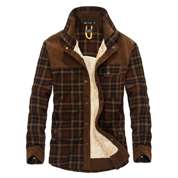 blkg shirt men casual shirts fleece warm velvet long sleeves pure cotton plaid shirt turn down collar plus size m-4xl