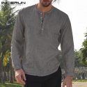 brand clothes men’s shirts long sleeve dress henley shirt solid loose casual shirts hombre camisa autumn incerun masculino