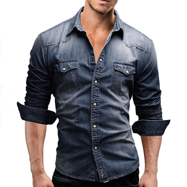 brand clothing 2021 men denim shirt mens long sleeve soft cotton slim shirts male elastic jeans cowboy shirt