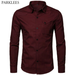 brand wine red men dress shirts 2020 fashion cotton men long sleeve business work shirt casual slim fit mens chemise hombre