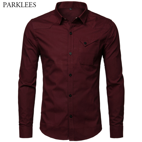 brand wine red men dress shirts 2020 fashion cotton men long sleeve business work shirt casual slim fit mens chemise hombre