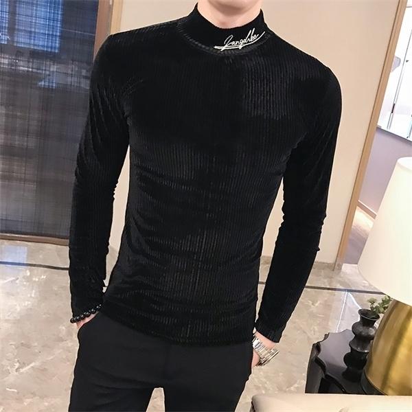 british style men t shirt autumn new knitted t-shirts mens long sleeve streetwear slim fit casual turtleneck bottom tees shirts y1113