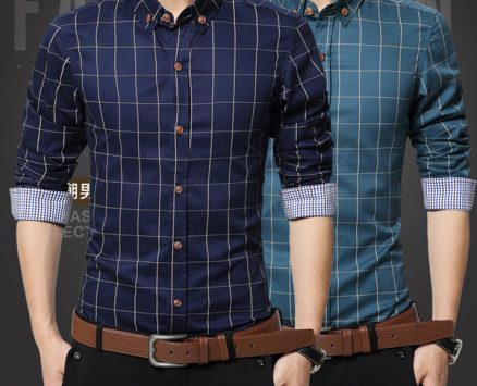 business casual high-quality men’s shirt spring autumn men’s social formal dress long-sleeved lapel lattice comfortable blouse