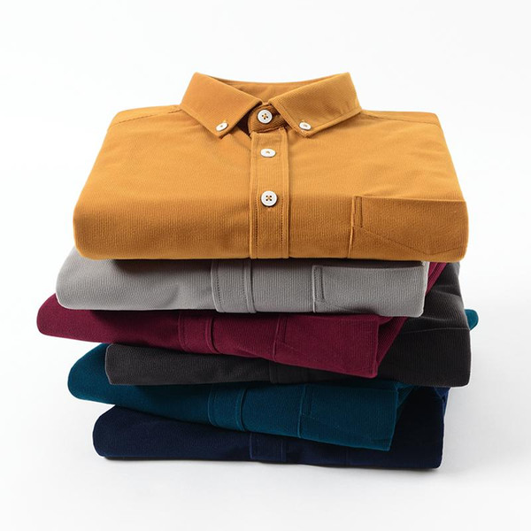 business dress shirts men dress shirt casual warm leisure solid mens corduroy shirts long sleeve well fit clothing for men brown