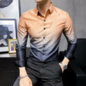 business men dress shirt fashion 2020 long sleeve shirt men clothing slim fit gradient color formal wear blouse