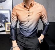 business men dress shirt fashion 2020 long sleeve shirt men clothing slim fit gradient color formal wear blouse