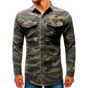 camouflage men denim shirt long sleeve casual cargo shirt with pocket blouse mens regular fit long sleeve