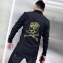 camouflage pattern anti-wrinkle men’s shirt brand slim long sleeve super shiny diamond skull exaggerated design