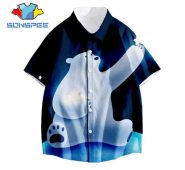 cartoon animal shirt men’s shirt 3d print polar bear ladies streetwear new single-breasted casual lapel
