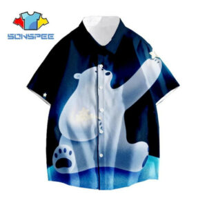 cartoon animal shirt men's shirt 3d print polar bear ladies streetwear new single-breasted casual lapel