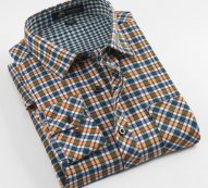 casual brushed fabric mens plaid shirts turndown collar long sleeve regular fit soft comfortable no fade with chest pocket