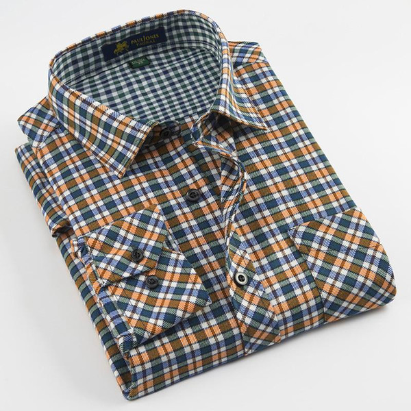 casual brushed fabric mens plaid shirts turndown collar long sleeve regular fit soft comfortable no fade with chest pocket