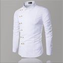 casual men white shirt double button luxury men shirt cotton slim fit men’s long sleeve shirts dress fashion dress for