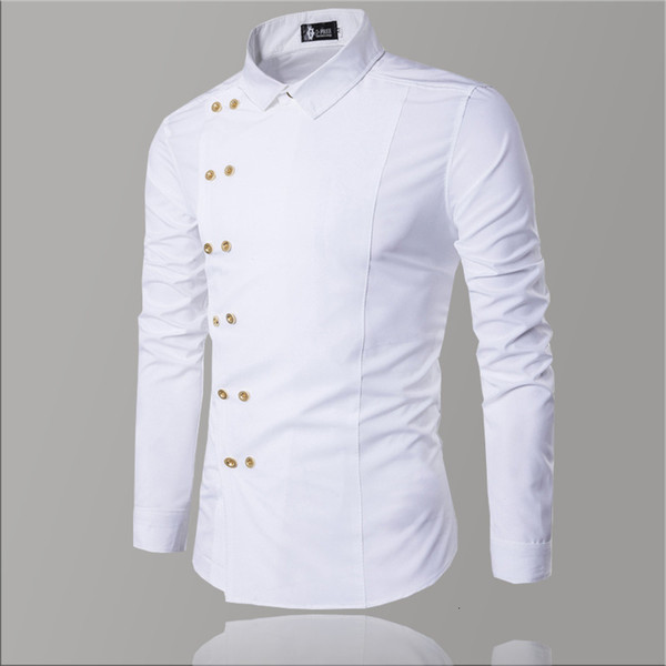 casual men white shirt double button luxury men shirt cotton slim fit men's long sleeve shirts dress fashion dress for