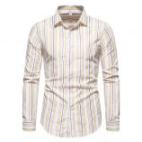 casual men’s shirt fashion spring summercotton long sleeve striped slim fit stand collar dress shirts camisa