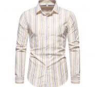 casual men’s shirt fashion spring summercotton long sleeve striped slim fit stand collar dress shirts camisa