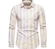casual men’s shirt fashion spring summercotton long sleeve striped slim fit stand collar dress shirts camisa