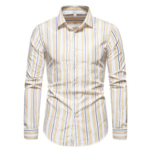 casual men's shirt fashion spring summercotton long sleeve striped slim fit stand collar dress shirts camisa