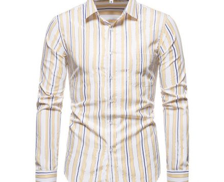 casual men’s shirt fashion spring summercotton long sleeve striped slim fit stand collar dress shirts camisa