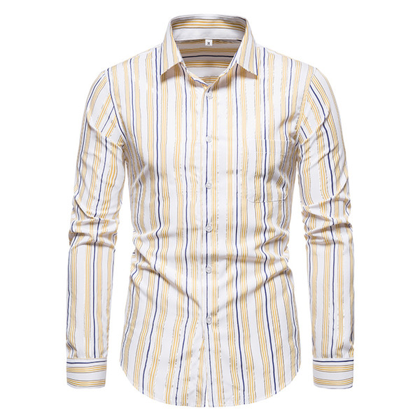 casual men's shirt fashion spring summercotton long sleeve striped slim fit stand collar dress shirts camisa