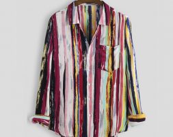 colorful striped mens casual shirts fashion plus size graffiti shirts designer single breasted mens loose shirts