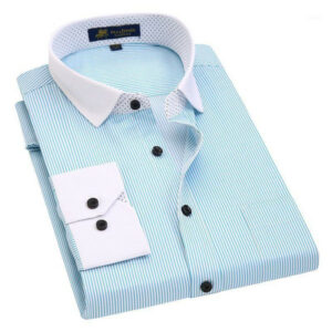 contrast collar long sleeve men dress shirt striped plaid regular fit male casual social shirts1