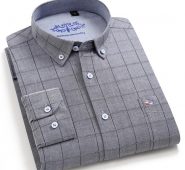 cotton oxford fabric casual men plaid shirt long sleeve male checked shirts striped regular fit button collar leisure easy care