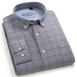 cotton oxford fabric casual men plaid shirt long sleeve male checked shirts striped regular fit button collar leisure easy care