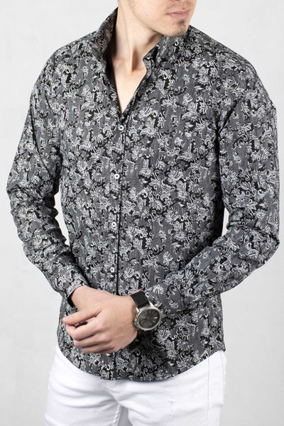 deepsea black men 's shirt 100 cotton flower motif pattern narrow cut long sleeve spring summer casual party prom business office 20060