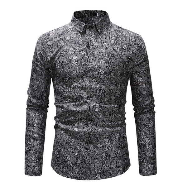 designer mens dress shirt fashion casual long sleeved floral printed shirt tee male social business dress shirt camisa flores hombre