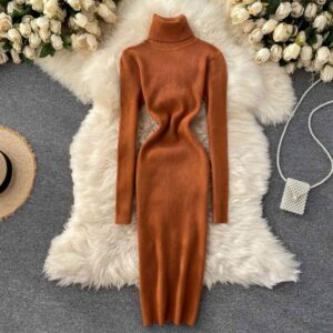 dress long sleeve autumn winter es women solid turtleneck sweater woman slim knitted mini bodycon lady vestidos 8y0r