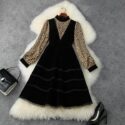 dresses european and american women’s wear winter style long – sleeved standneck with leopard print fashionable velvet dress p34u