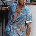 european and american men’s shirts new hawaiian casual beach print short sleeves with real ps